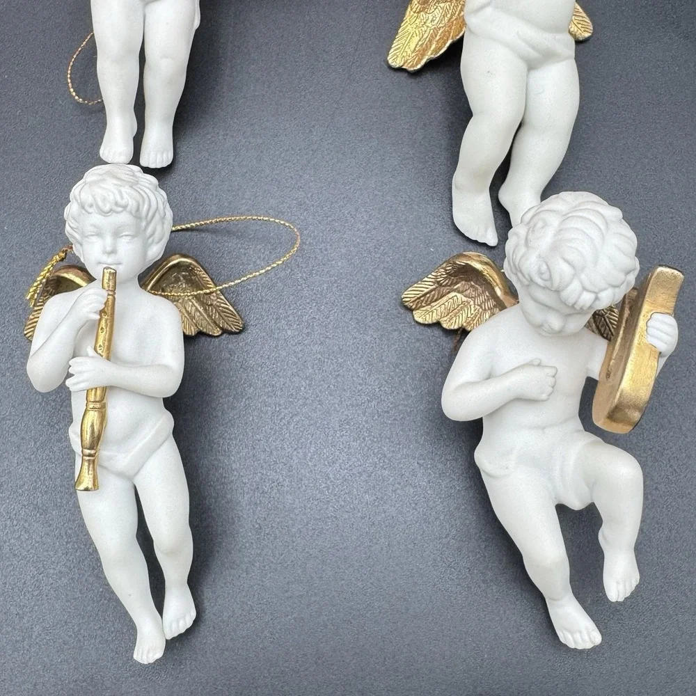 Franklin Mint Heralding Angels Set of 12 24kt Gold & Porcelain Ornaments + Case